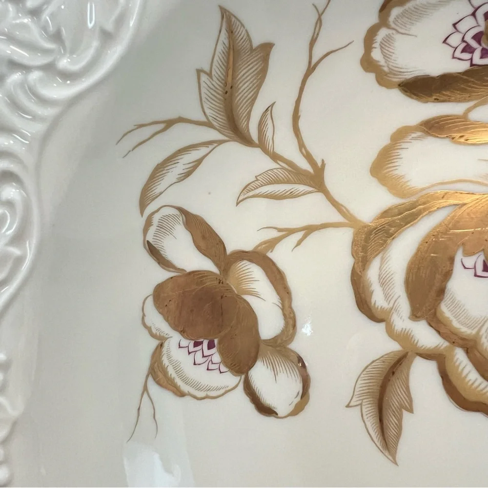 Vintage Weimar Sabine Floral Porcelain Serving Bowl Plate Gold Trim Handmade